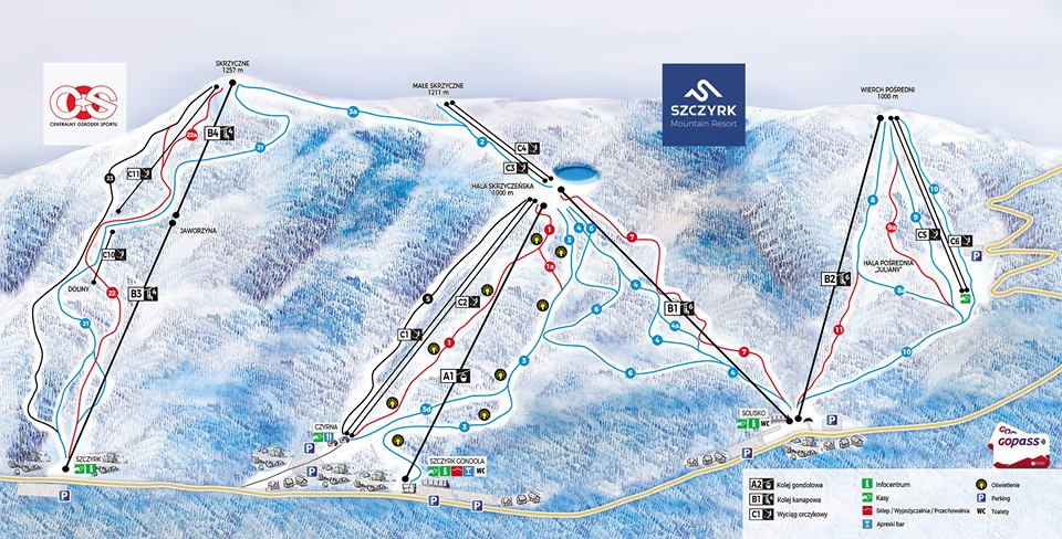 mapa tras narciarskich szczyrk